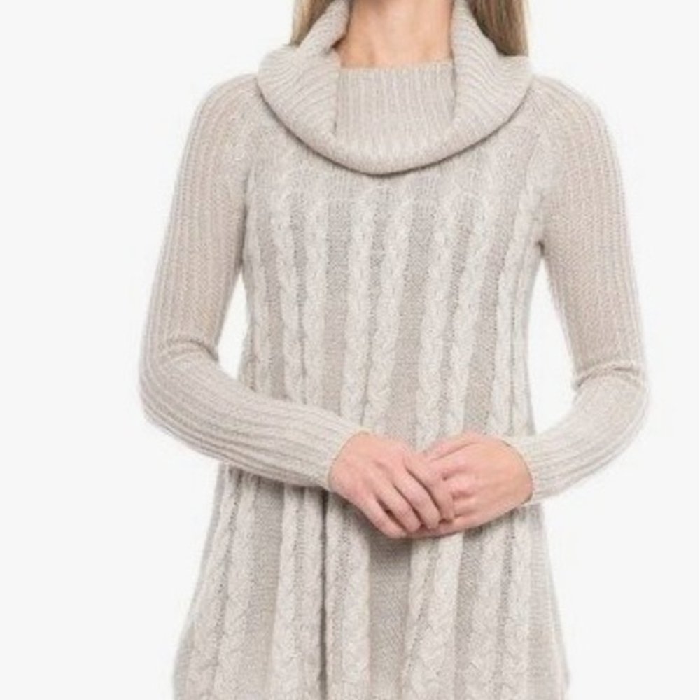 Cupio | Women’s Biege Cowl Neck Cable Knit Thick Winter Acrylic Sweater Size XL